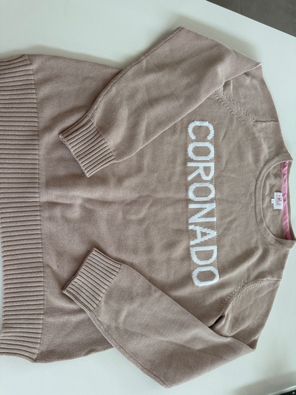 Coronado Logo Crewneck Sweater in Light Taupe by [No Brand Visible]
